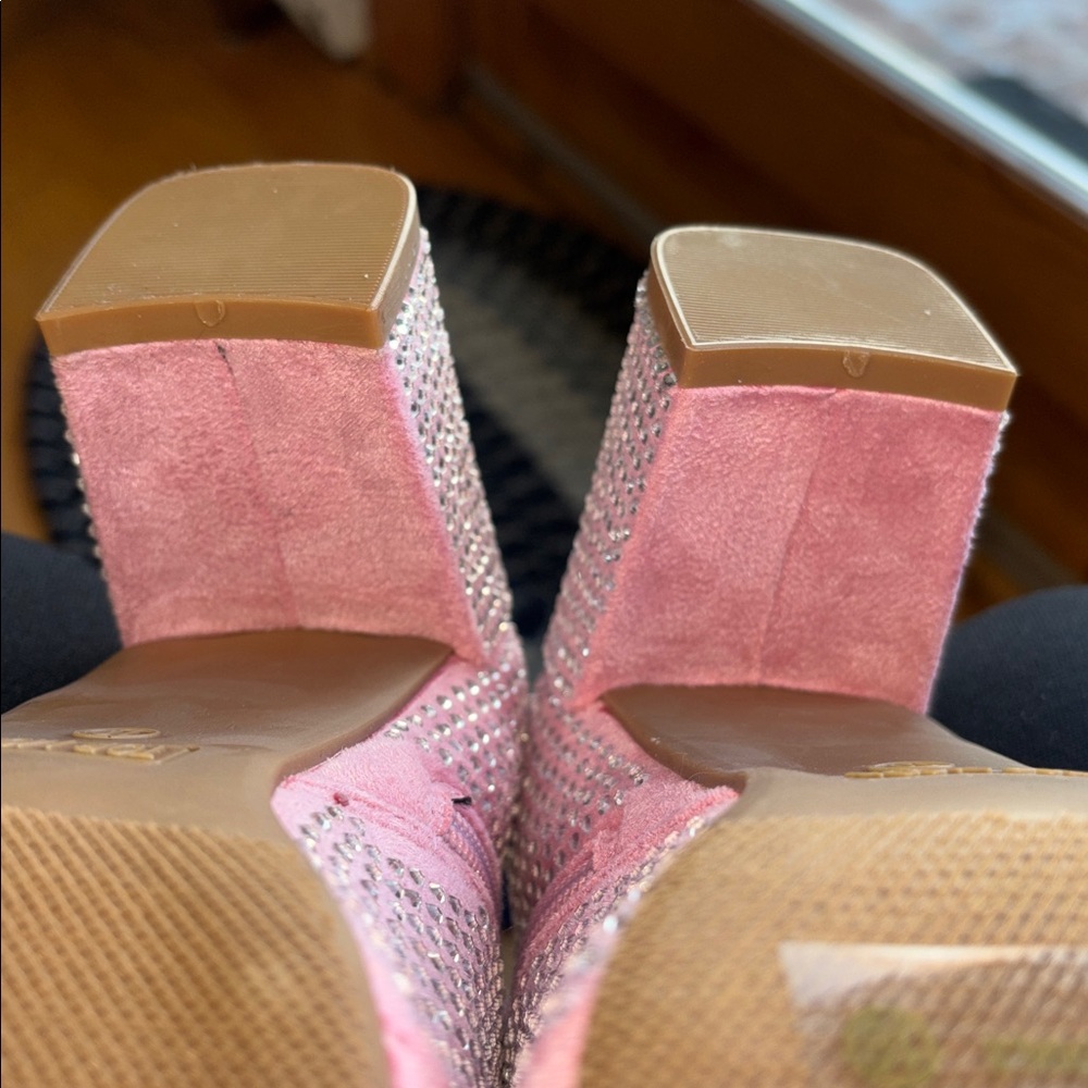 Top Moda *NEW* HESTER-15 Ankle Boots Block Heel Rhinestone Bling Pink Zipper 10 - Picture 10 of 16